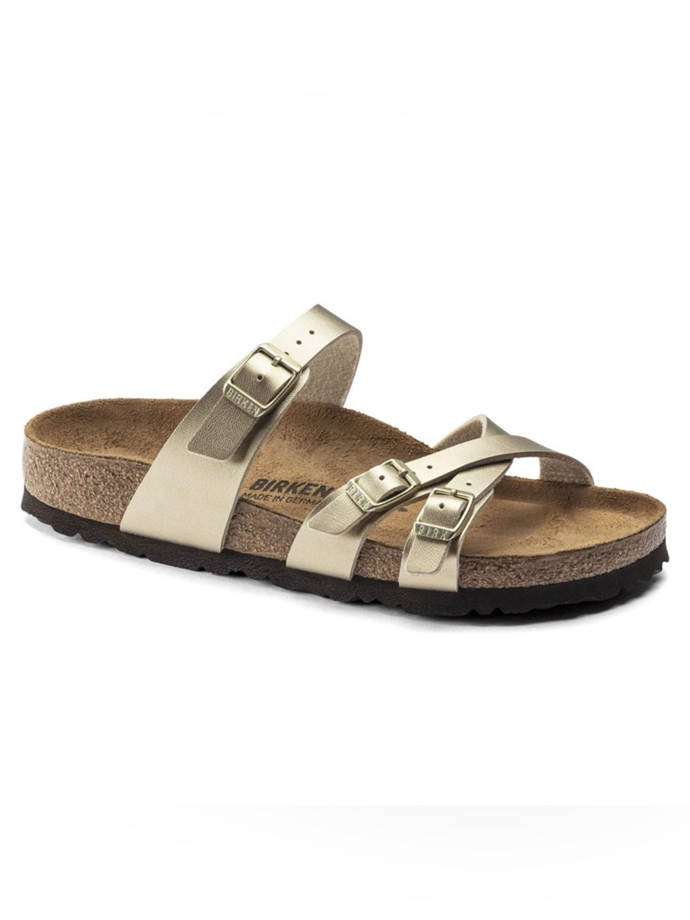 NWOT Birkenstock Franca Flor Gold Triple-Strap Sandal EU 38 WMNS 7